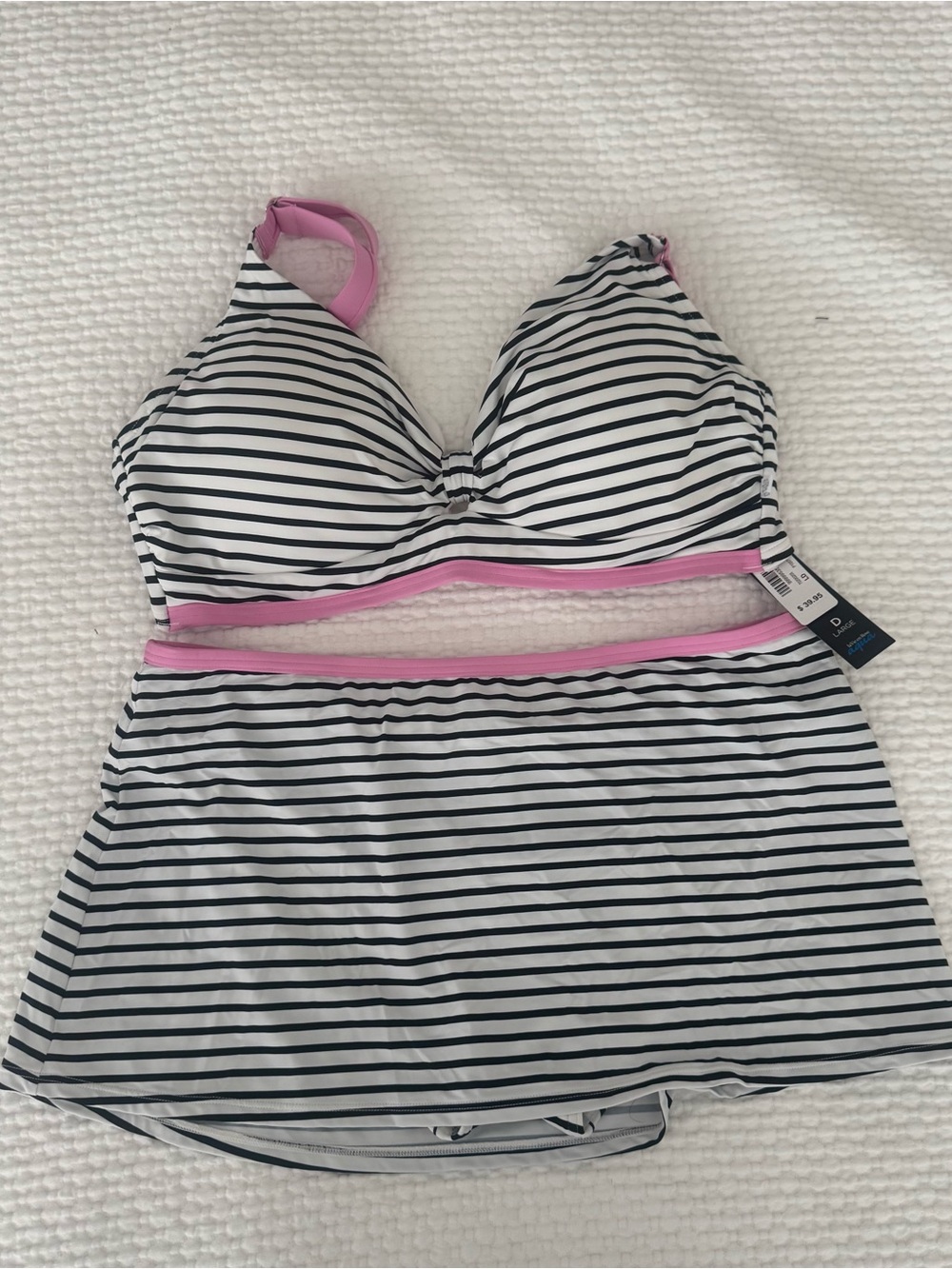 La Vie En Rose Striped Black & White bikini with Pink Trim